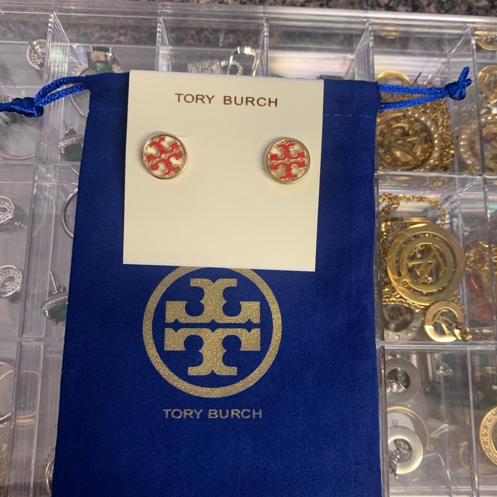Tory burch Gold  and Red stud earrings